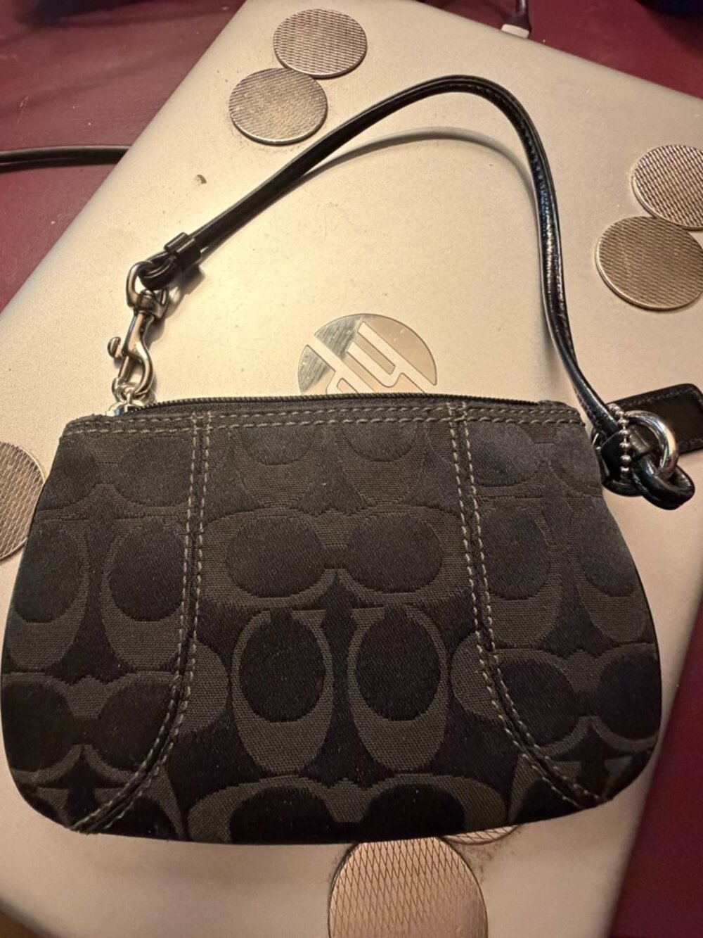 Coach Black Signature Canvas Wristlet